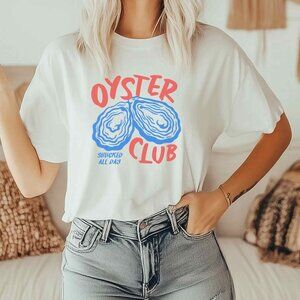 Euro Summer Vintage Style Oyster Club European Vacation White Tee Short Sleeve